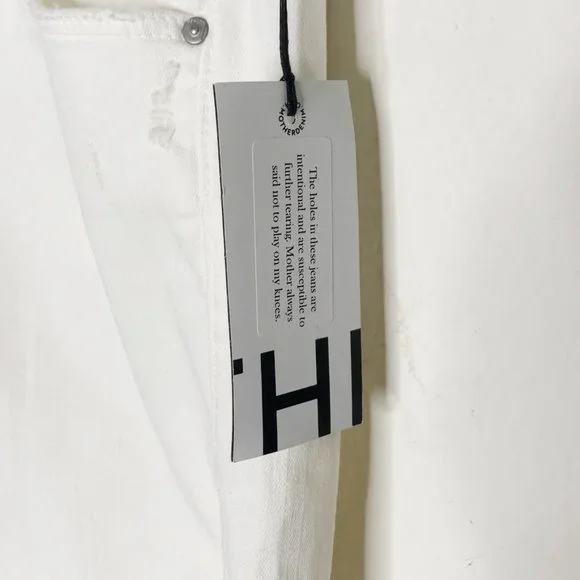 MOTHER Denim NWT White Looker Ankle Fray Raw Hem Jeans Little Miss Innocent 26 - Picture 4 of 16